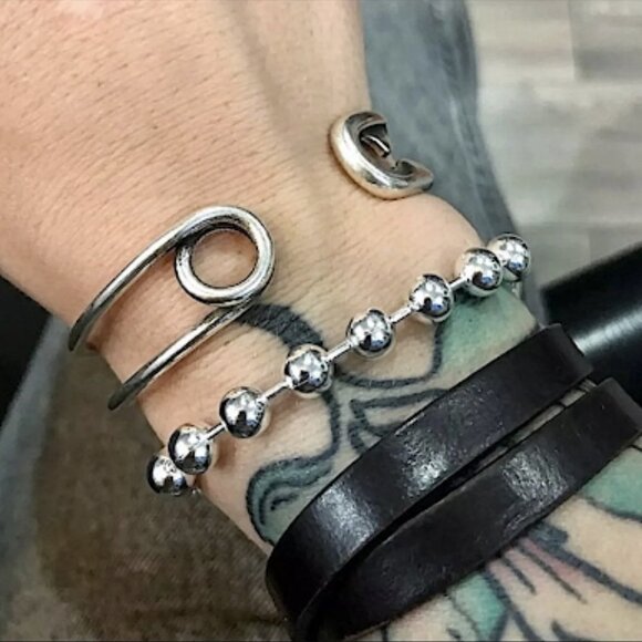 SAFETY PIN BANGLE BRACELET STERLING SILVER .925 STAMPED - Picture 10 of 10